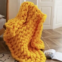 LIVINGANDHOME Living And Home Handwoven Chunky Knit Throw Blanket For Home Decor, Four Seasons Usable, Soft Skin-Friendly Fabric,Suitable For Beds, Sofas,  And Chairs, Soft Blanket - Yellow - View 6