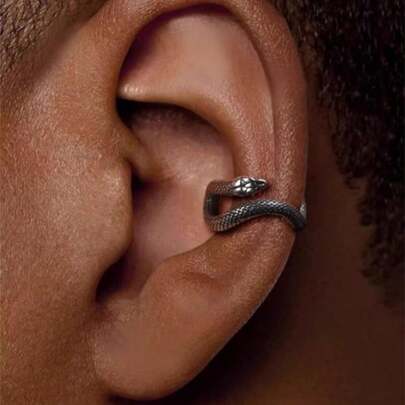 1pc Vintage Creative Distressed No Piercing Snake/Smooth Snake/Pixiu/Feather Clip-On Earrings, Suitable For Men And Women Street/Party/Daily Wear, Left And Right Randomly