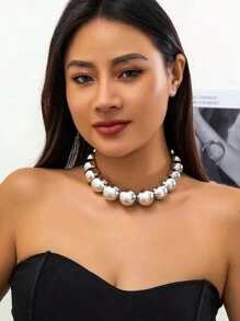1Pc Phong Cách Punk Phóng Đại Hình Học Vòng Cổ Đính Hạt Dành Cho Nữ Xương Đòn - vòng cổ đính cườm - Xem 2