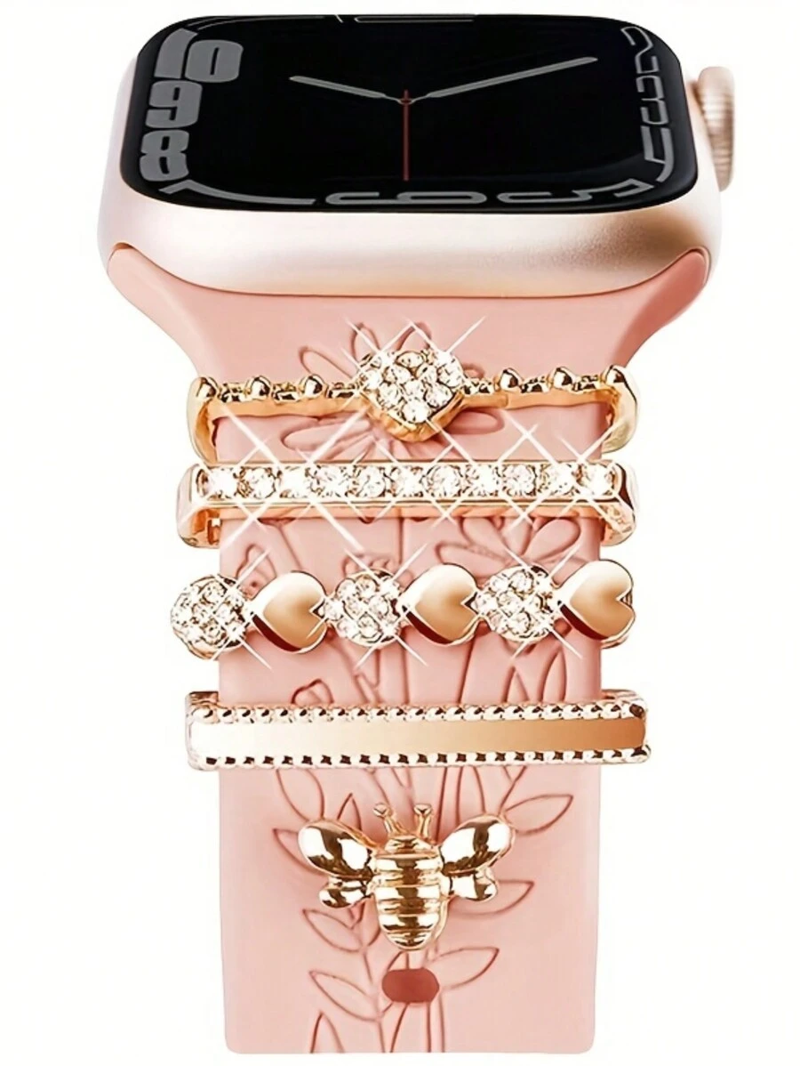 5pcs Rhinestone Watchband Ring Loops Nails Studs, Cute Metal Watch Strap Charms Decorations Compatible With Apple Watch Series Watchband(Excluding Watchband)