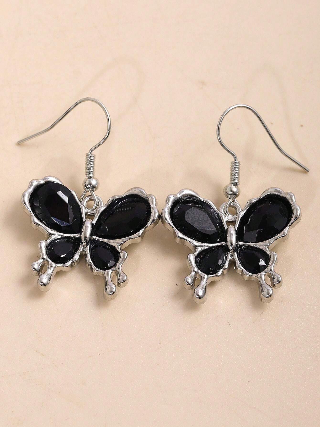 Sier Needle Cool Lady Temperament Butterfly Earrings