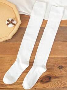 1 Par de Calcetines Largos Sobre la Rodilla de unicolor Gruesos, Estilo Escolar JK para Mujeres/Estudiantes