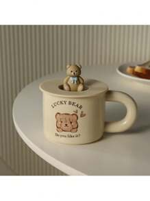 1pc Ceramic Mug With Cute Cartoon Bear Design, 330ml For Home Use Back To School