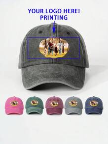 Customizable Photo Printed Baseball Cap, Unisex Washed Dad Hat For Outdoor Activities