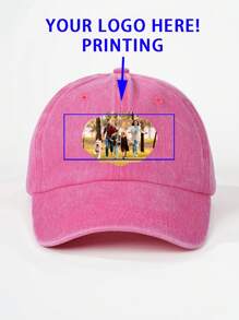 Customizable Photo Printed Baseball Cap, Unisex Washed Dad Hat For Outdoor Activities