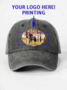 Customizable Photo Printed Baseball Cap, Unisex Washed Dad Hat For Outdoor Activities