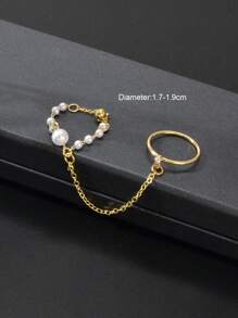 Đồ trang trí Ngọc Trai giả Nhẫn Nối tiếp - Vàng - Xem 3