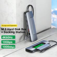 Hub USB C 8 trong 1 có vỏ ổ cứng SSD M.2 NVMe/SATA 10Gbps, 4K 2.0, RJ45 1000M, USB 3.0, PD100W,TYPE C3.0(10G) Vỏ ổ cứng SSD USB C bằng hợp kim nhôm cho M.2 NVMe và SATA SSD - Xám - Xem 2