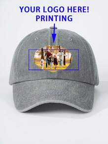 Customizable Photo Printed Baseball Cap, Unisex Washed Dad Hat For Outdoor Activities