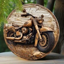 1 pièce Panneau en bois, Signe de couronne circulaire peinte en faux bois sculpté, Décoration d'entrée Cadeaux de la Saint-Valentin Décoration thématique moto 20 x 20 cm, Décoration de maison, Décoration de chambre, Décoration murale
