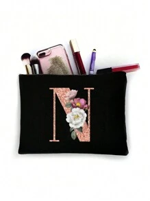 Cosmetic Bag Lady Makeup Bags Wallet Initials 26 Letter Pattern Toiletry Organizer Pouch Wedding Party Wash Bag Zipper Phone Purse Pencil Pouch High-Capacity Make Up Bags Clutch Bag Bridesmaid Make Up Pouch Toiletries Organizer Bag Cosmetic Case Handbag For Travel Storage Cosmetic Bag For Travel School Supplies Travel Essentials Holiday Essentials Makeup Pouch Makeup Organizer Holiday Winter 2024 Make Up Organizer Makeup Storage - Black - View 18