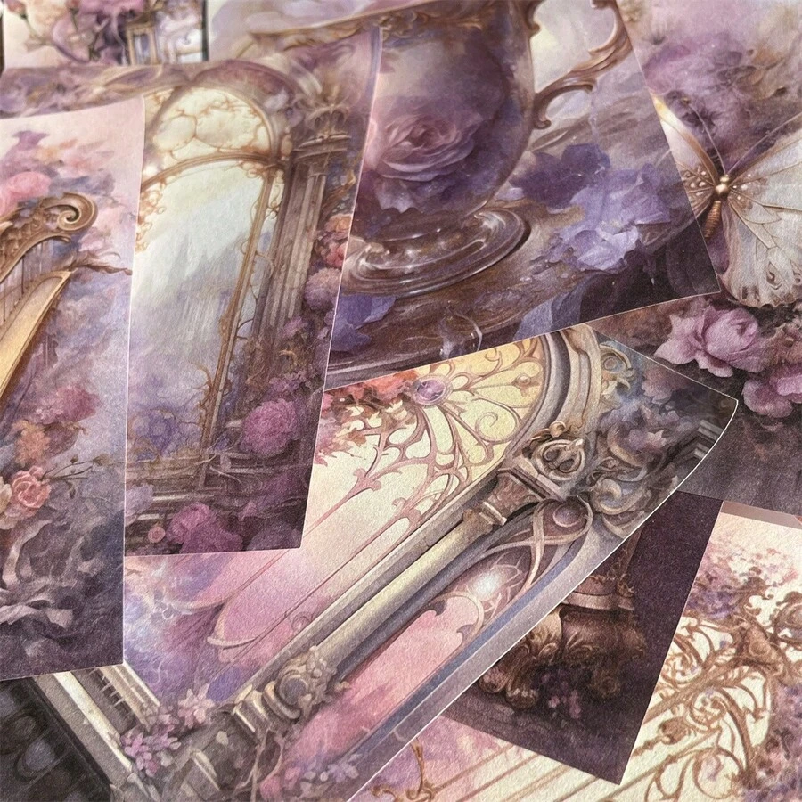 50張/組復古波洛克風格材質紙，適用於舊式奇幻日記背景，DIY裝飾筆記本紙，剪貼簿用紙 - 彩色 - 查看 1