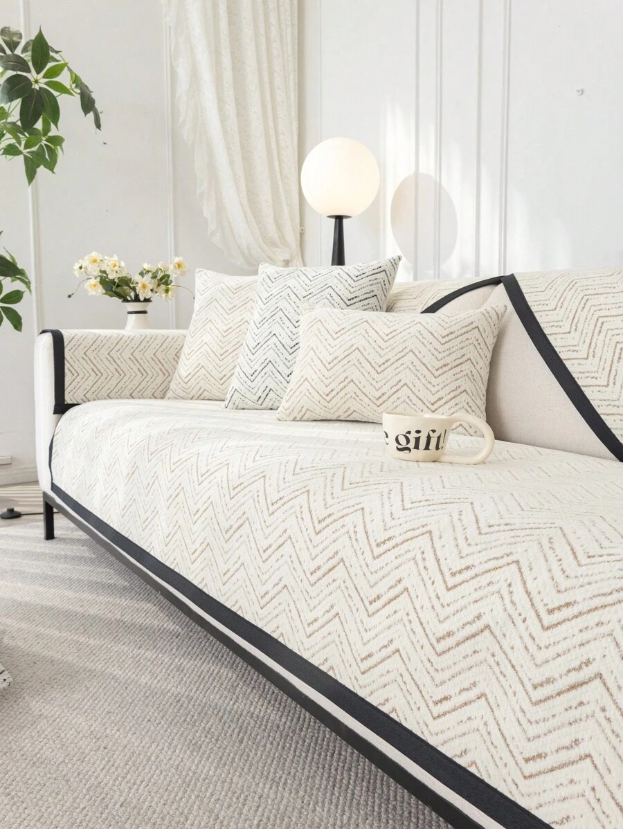 1入組絨織沙發坐墊，四季通用防滑座椅套現代沙發毯 - 咖啡棕 - 查看 1