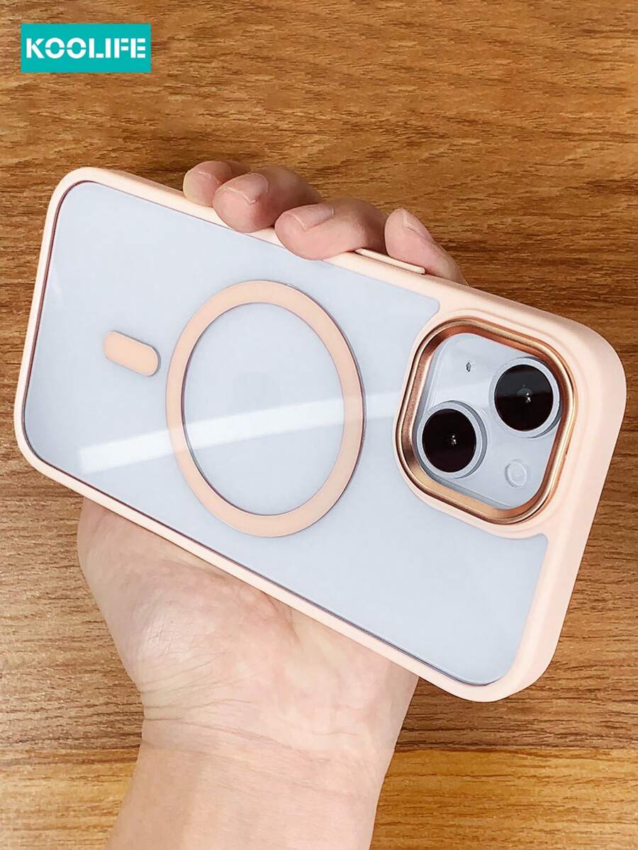 Apple 1pc Koolife Thick Shockproof TPU+PC Magnetic Protective Case Compatible With Iphone 16/16Pro/16Plus/16ProMax 11/12/13/14/15 ProMax - Ultimate Protection, Transparent Material Retaining Original Phone Color - 粉色 - 查看 1