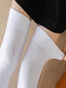 1 Par de Calcetines Largos Sobre la Rodilla de unicolor Gruesos, Estilo Escolar JK para Mujeres/Estudiantes