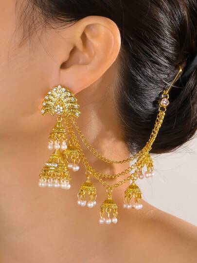 Luxury Traditional Fashion Gold-Plated Long Chain Bell Pendant Earrings, Suitable For Girls And Women For Daily Wear And Wedding Occasions