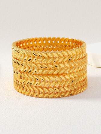 4pcs  Party Wedding Birthday 24K Gold Plated 'Ear Of Wheat' Design Women's Adjustable Clasp Bracelet - The Perfect Wedding Gift For Mother And Girlfriend