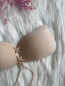 1 Invisible Gathering Top Torala Goddess Cup Drawstring Strapless Breast Sticky Bra Women's Underwear Accessories Apricot - Apricot - View 5