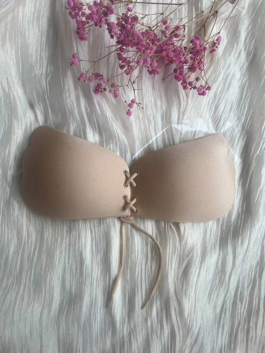 1 Invisible Gathering Top Torala Goddess Cup Drawstring Strapless Breast Sticky Bra Women's Underwear Accessories Apricot - Apricot - View 1