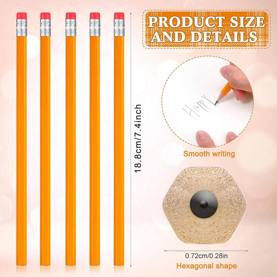 Yellow Pencils Unsharpened Wood Pencils Bulk With Erasers 2 HB Pencil