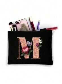 Cosmetic Bag Lady Makeup Bags Wallet Initials 26 Letter Pattern Toiletry Organizer Pouch Wedding Party Wash Bag Zipper Phone Purse Pencil Pouch High-Capacity Make Up Bags Clutch Bag Bridesmaid Make Up Pouch Toiletries Organizer Bag Cosmetic Case Handbag For Travel Storage Cosmetic Bag For Travel School Supplies Travel Essentials Holiday Essentials Makeup Pouch Makeup Organizer Holiday Winter 2024 Make Up Organizer Makeup Storage - Black - View 13