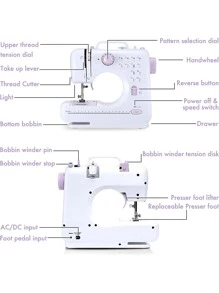 2023new Maquina de Coser Electrica 12 Tipos de Puntadas, Pedal Eléctrico de Doble Uso, Función de Patchwork, Costura de Botones, Cremallera, Costura Cilíndrica, Máquina de Coser Electrica - Morado - Ver 6