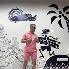 Men Shirt Co-Ords - 粉色 - 查看 2