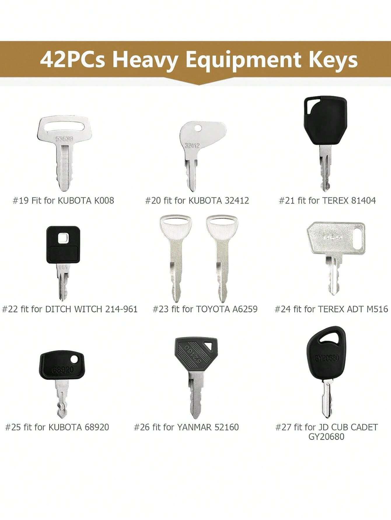 42Pack Ignition Keys Heavy Construction Equipment Ignition Keychain