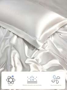 2/3件套奢华纯色缎面被套套装，床上用品套装，轻盈丝滑，透气舒适，完美适配单人床/双人床/大号床 - 卧室、客房、宿舍的理想之选，可机洗，四季皆宜，包含1个被套和1/2个枕套，家用纺织品，房间装饰 - 白色 - 查看 4