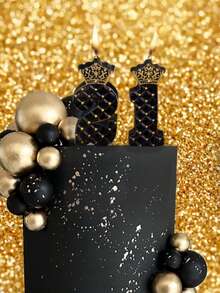 1 pieza Velas de decoración para pastel de cumpleaños con forma de corona de diamante de malla blanca/negra de 0-9 - Negro - Ver 12
