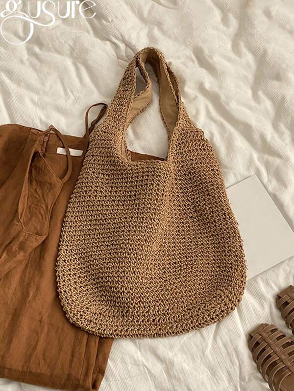 Gusure Bag Large Capacity Weave Tote Bag Summer Straw Handbag And Purse Female Bohemian Shoulder Bag For Women Ladies Bag, Beach Essentials, Summer Women Bag, Perfect For Travel, Vacation, Holiday & Beach School Bag, Back To School Backpack, Classic Casual, Lightweight, Portable, Suitable For Teen Girls Women College Students, Perfect For Back To School, College, Middle School, High School, First Day Of School, Vacation, Holiday, Outdoors, Travel, Outings, Perfectly Matching With Vacation Outfits Women