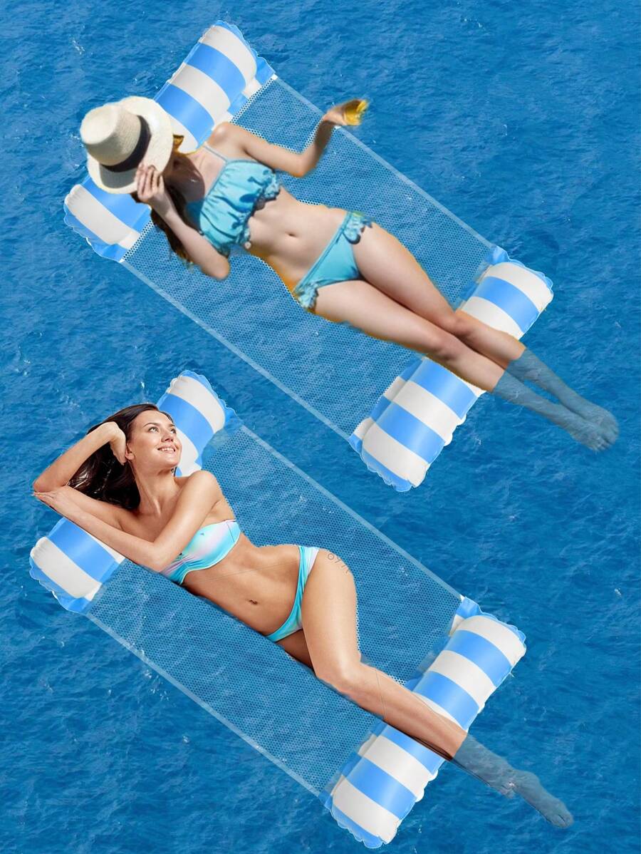 1 Pack Inflatable Swimming Pool Floats Adult Water Hammock Multi-Purpose Water Lounger For Pool, Beach Essentials, Beach Accessories, Pool Inflatable, Pool Float - Light Blue - View 1