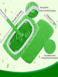 3pcs Mops Set Cloth Washing Reusable Mops Flat Mops Replace Cloth Sets Mops Multifunctional Household Mops Slouchy Broom Replacement Cloth Can Replace Clean Floor Mop Sets - Green - View 2