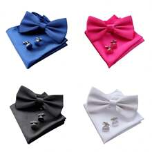 4pcs Formal Pre-Tied Bow Ties & Pocket Square & Cufflinks Set, For Wedding Party Business,Accessories,Festival - Multicolor - View 12