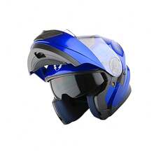 1Storm New Motorcycle Bike Modular Full Face Helmet Dual Visor Sun Shield: NOLED901 Matt Black - Blue - View 4