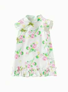 Balabala 女婴中国风印花旗袍连衣裙，荷叶袖，春夏款 - 綠色 - 查看 5