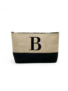 1PC Initials Printed Patchwork Women's Handbag, Makeup Bag, Teacher's Day Gift, Reusable Handbag, Women's Simple And Large Capacity Travel Makeup Bag, Multi-Functional Portable Women's Gift, Portable Leisure Storage Bag