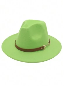 1pc Denim Fedora Hat, Classic Black Wool Felt Vintage Jazz Cap, Adjustable Small Leather Belt Buckle Unisex English Retro Wool Felt Hat, Western Fashion Autumn/Winter Panama Cowboy Felt Hat, Simple Metal Ring Leather Belt Brim Fedora Hat, Versatile Style For Men & Women