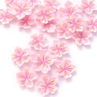 10pcs 21/28mm Resin Pink Color Cherry Blossom Flower Charms For Jewelry Making Cardmaking Hair Accessories DIY Craft Valentines