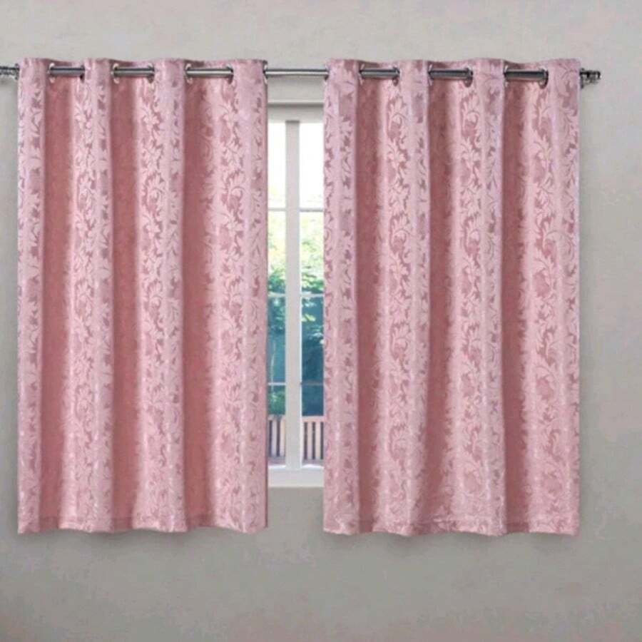 Cortina Jacquard Sala E Quarto 2,00mts x1,30mts Decoração - Rosê - Visão 1