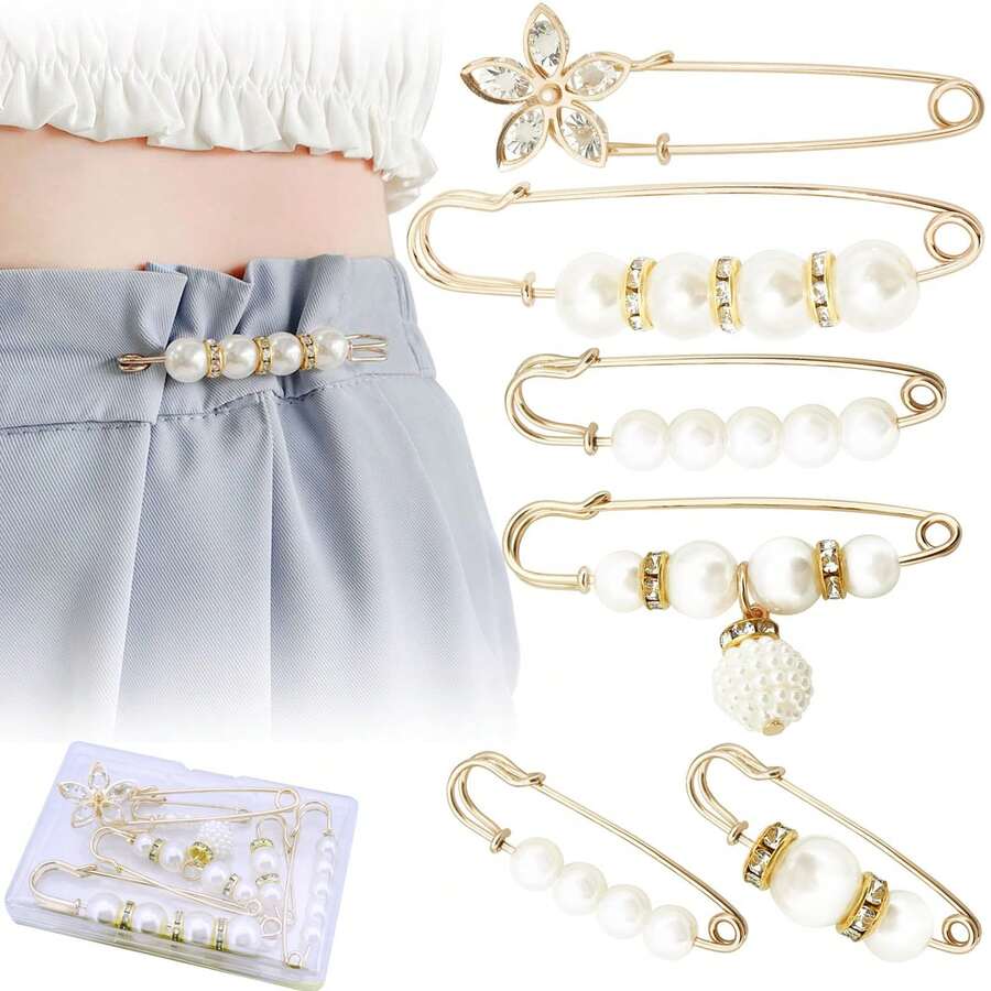 1 hộp/6 chiếc Ghim cài trang trí thời trang cho nữ, Ghim cài nơ hoa lấp lánh, Ghim cài ngọc trai giả cho quần áo, áo len, khăn choàng, đồ thủ công, quần cạp chun có hộp đựng - trắng - Xem 1