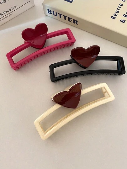 3pcs/Set New Arrival Women's Heart Shaped Large Hair Claw Hair Claws, Versatile Summer Hair Accessories Beach Claw Clips Vacay Hair Clips Elegant Hair Clutch