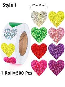 500 piezas de pegatinas de purpurina con forma de estrella de cinco puntas | corazón | círculo, pegatinas brillantes de láser de papel de aluminio para recompensas de niños, 1 pulgada de pegatinas adhesivas coloridas de incentivos para decoración de fiestas de cumpleaños, bodas y suministros para maestros de aula - Multicolor - Ver 15