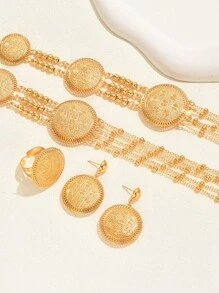 4 peças/Conjunto de Jóias Brincos e Colar de Borla Estilo Palaciano Luxuoso de Várias Camadas para Mulheres, Noiva, Casamento, Festa