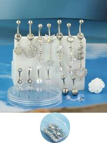 14入組14G女用肚臍環，CZ吊墜彎形肚臍杠針體穿刺首飾，含禮品盒 - 肚環 - 查看 6