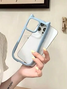 Apple 1pc Cute & Fashionable Blue Cat Ear Shaped TPU + Acrylic 2-In-1 Shockproof Phone Case Compatible With Iphone 7/8/7Plus/8Plus/X/XS/XR/XSMax/11/11Pro/11ProMax/12/12Pro/12ProMax/13/13Pro/13ProMax/14/14Pro/14ProMax/14Plus/15/15Pro/15Plus/15ProMax - Blue - View 6