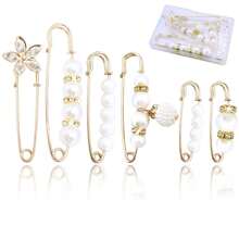 1 hộp/6 chiếc Ghim cài trang trí thời trang cho nữ, Ghim cài nơ hoa lấp lánh, Ghim cài ngọc trai giả cho quần áo, áo len, khăn choàng, đồ thủ công, quần cạp chun có hộp đựng - trắng - Xem 2