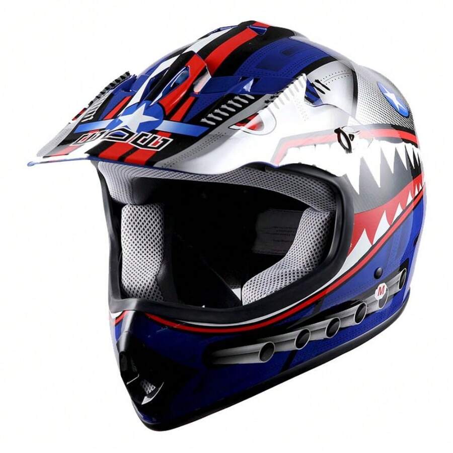 WOW Youth Kids Motocross BMX MX ATV Dirt Bike Helmet HBOY Shark Black - Blue - View 1