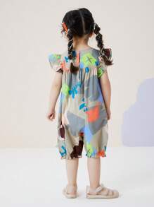 mini bala 女寶寶甜美荷葉邊連身衣，嬰兒服裝 - 藍白色 - 查看 2