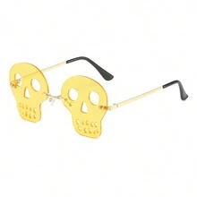 1 szt. Modne okulary w kształcie czaszki, unisexowe, wyjątkowe i przesadzone okulary do codziennego użytku, na uroczystości, imprezy, sesje zdjęciowe, Y2K - Złoto - Zobacz 10